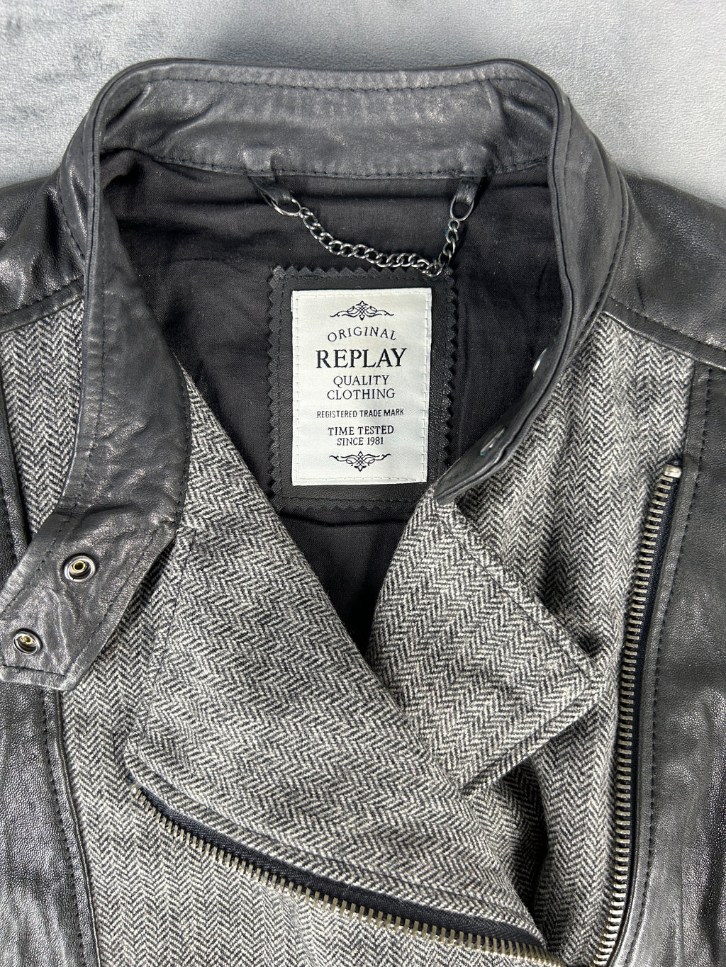 Giacca biker Replay nera e grigia vintage – Donna Taglia L