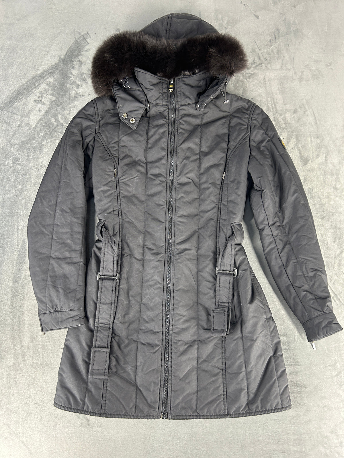 Giubbotto lungo RefrigiWear grigio con cintura vintage – Donna Taglia S/M (42)