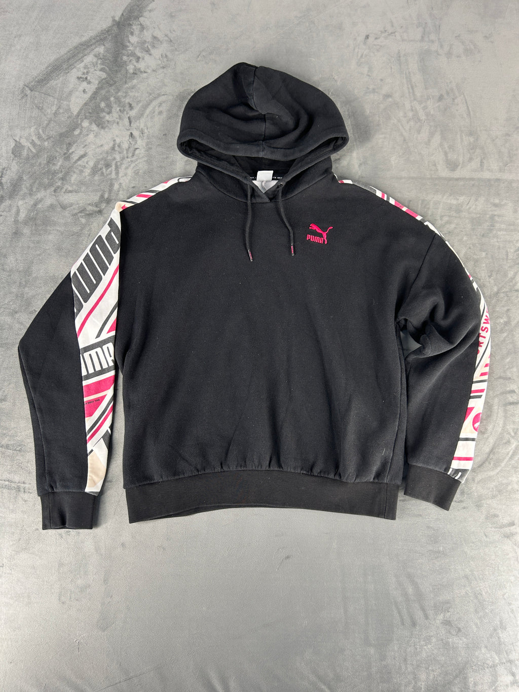 Felpa Puma nera con cappuccio e inserti a contrasto vintage – Donna Taglia S