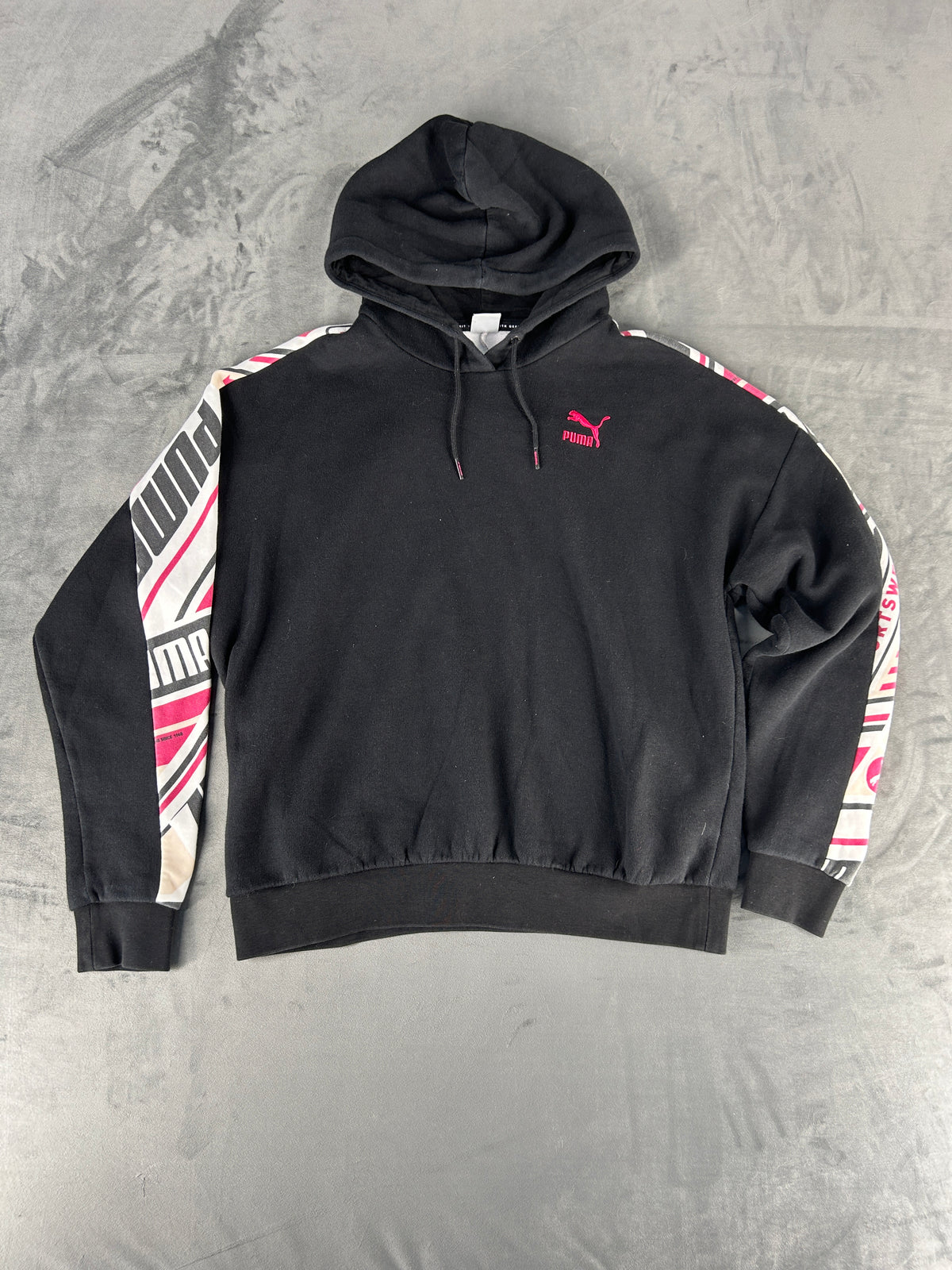 Felpa Puma nera con cappuccio e inserti a contrasto vintage – Donna Taglia S