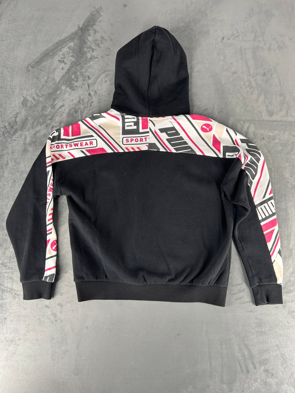 Felpa Puma nera con cappuccio e inserti a contrasto vintage – Donna Taglia S