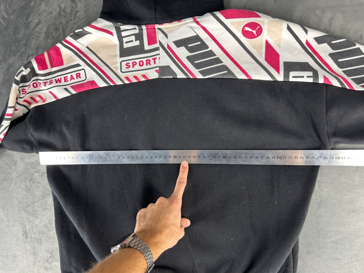 Felpa Puma nera con cappuccio e inserti a contrasto vintage – Donna Taglia S