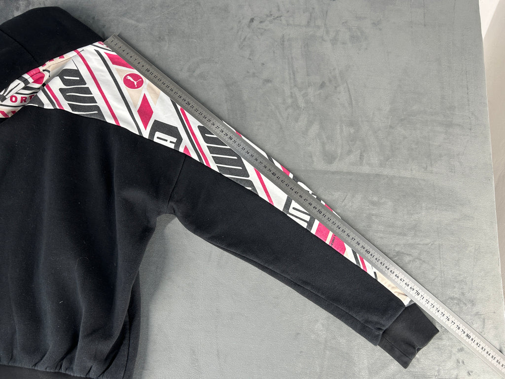 Felpa Puma nera con cappuccio e inserti a contrasto vintage – Donna Taglia S