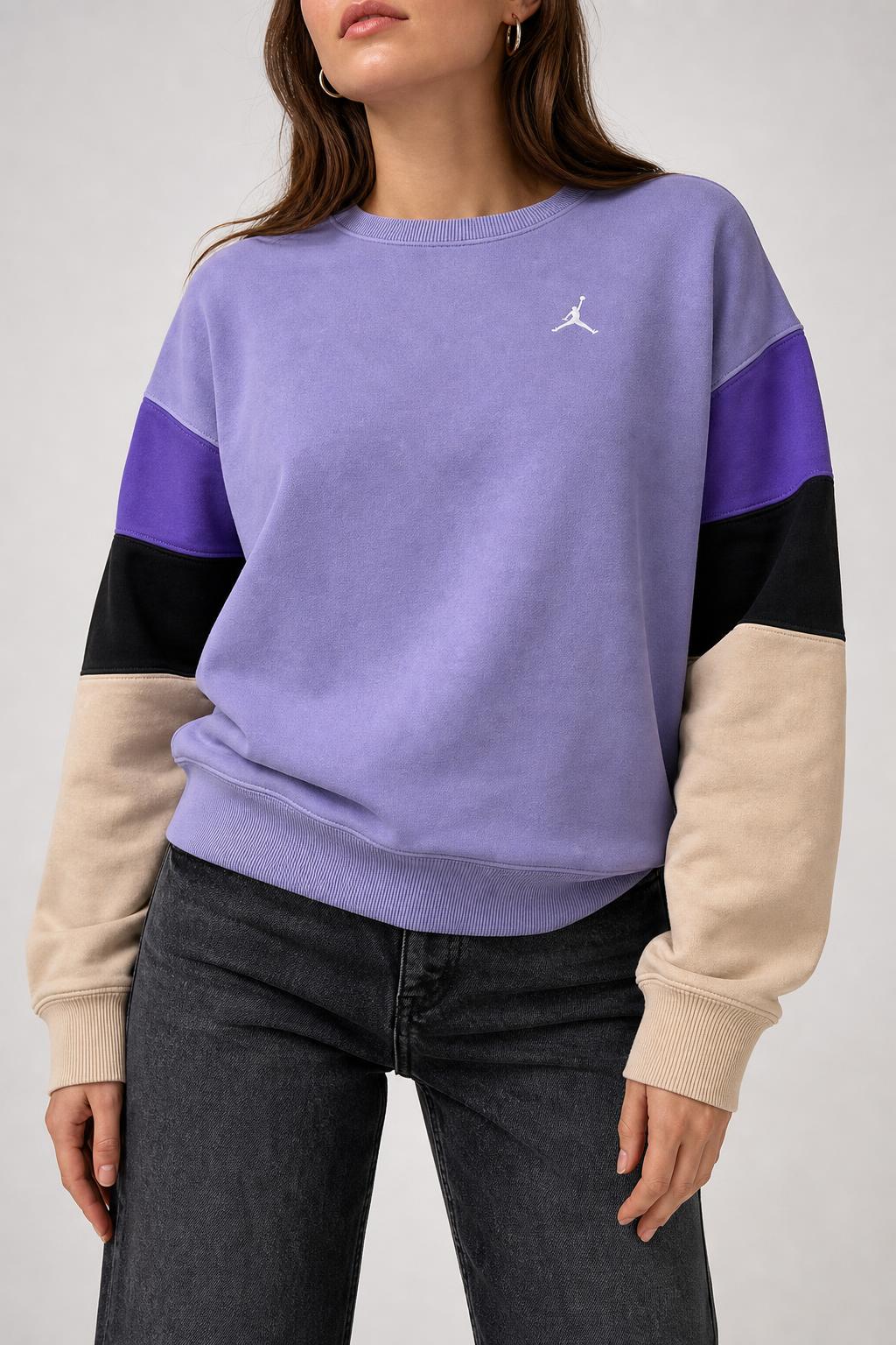 Felpa Jordan colorblock lilla nera e panna vintage – Donna Taglia S