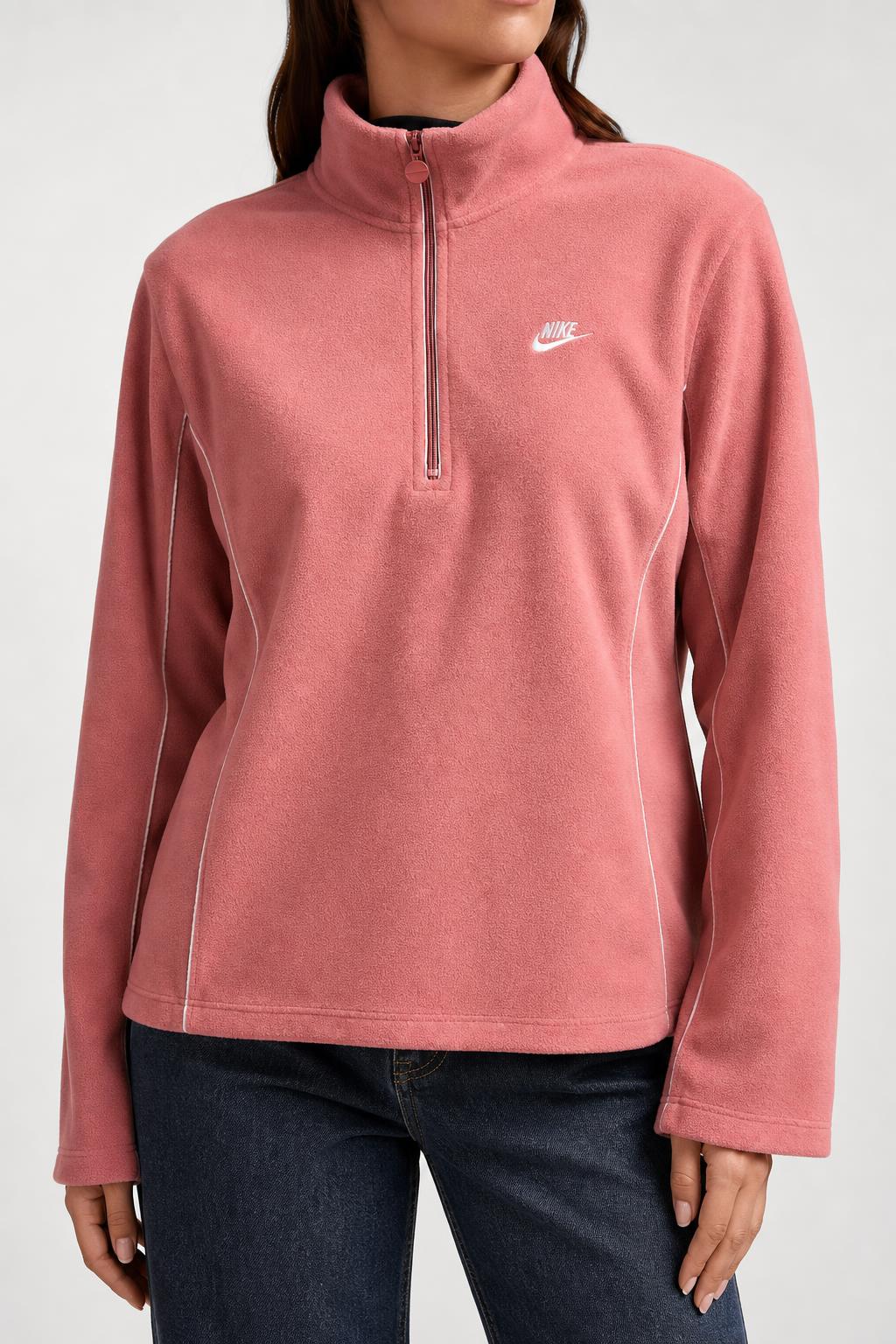 Felpa Nike rosa cipria con mezza zip vintage – Donna Taglia L