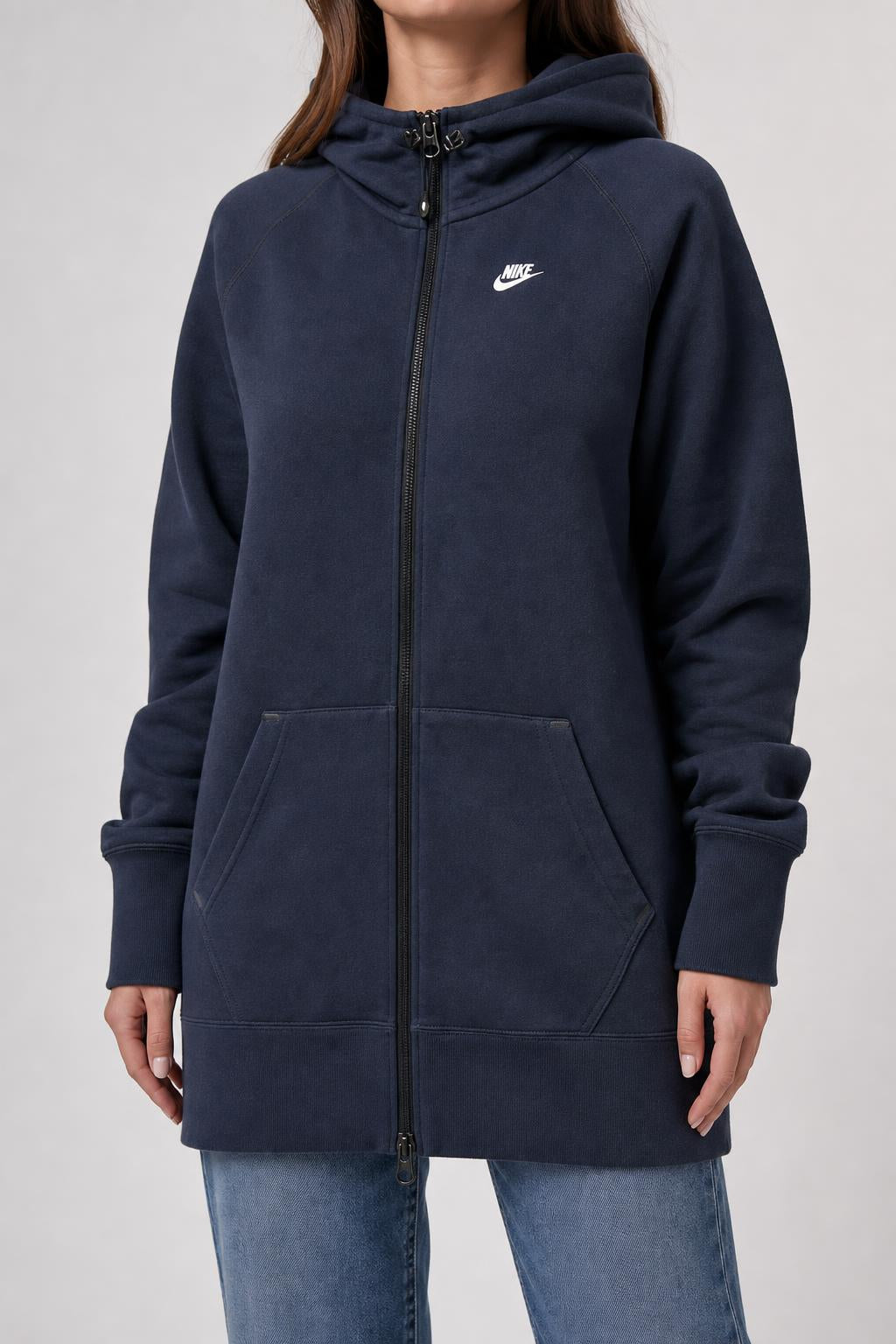 Felpa Nike lunga con cappuccio e zip vintage – Donna Taglia XS