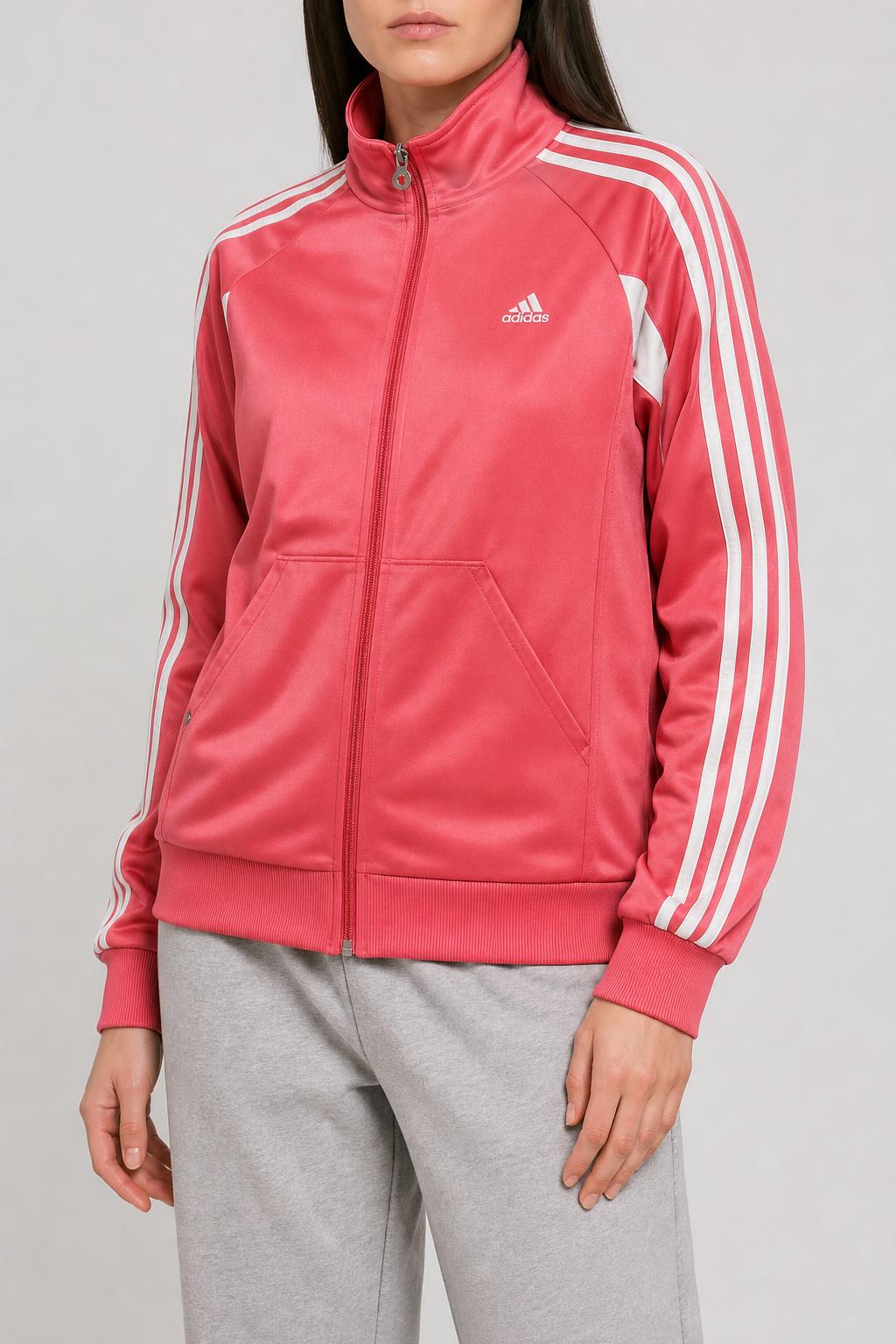 Felpa Adidas corallo con zip e tre strisce vintage – Donna Taglia L