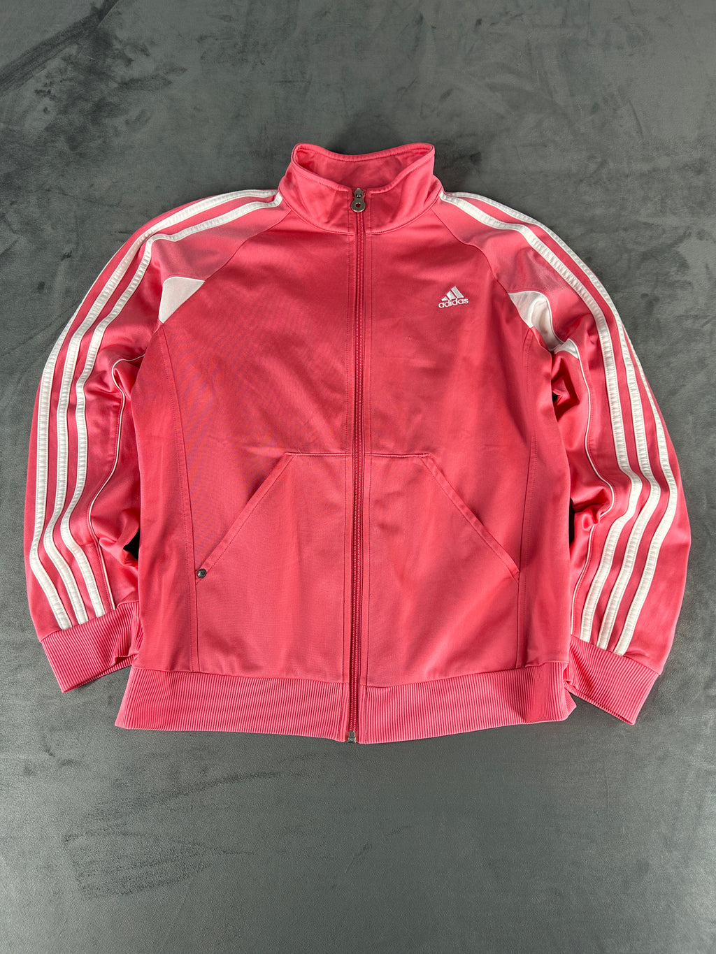 Felpa Adidas corallo con zip e tre strisce vintage – Donna Taglia L