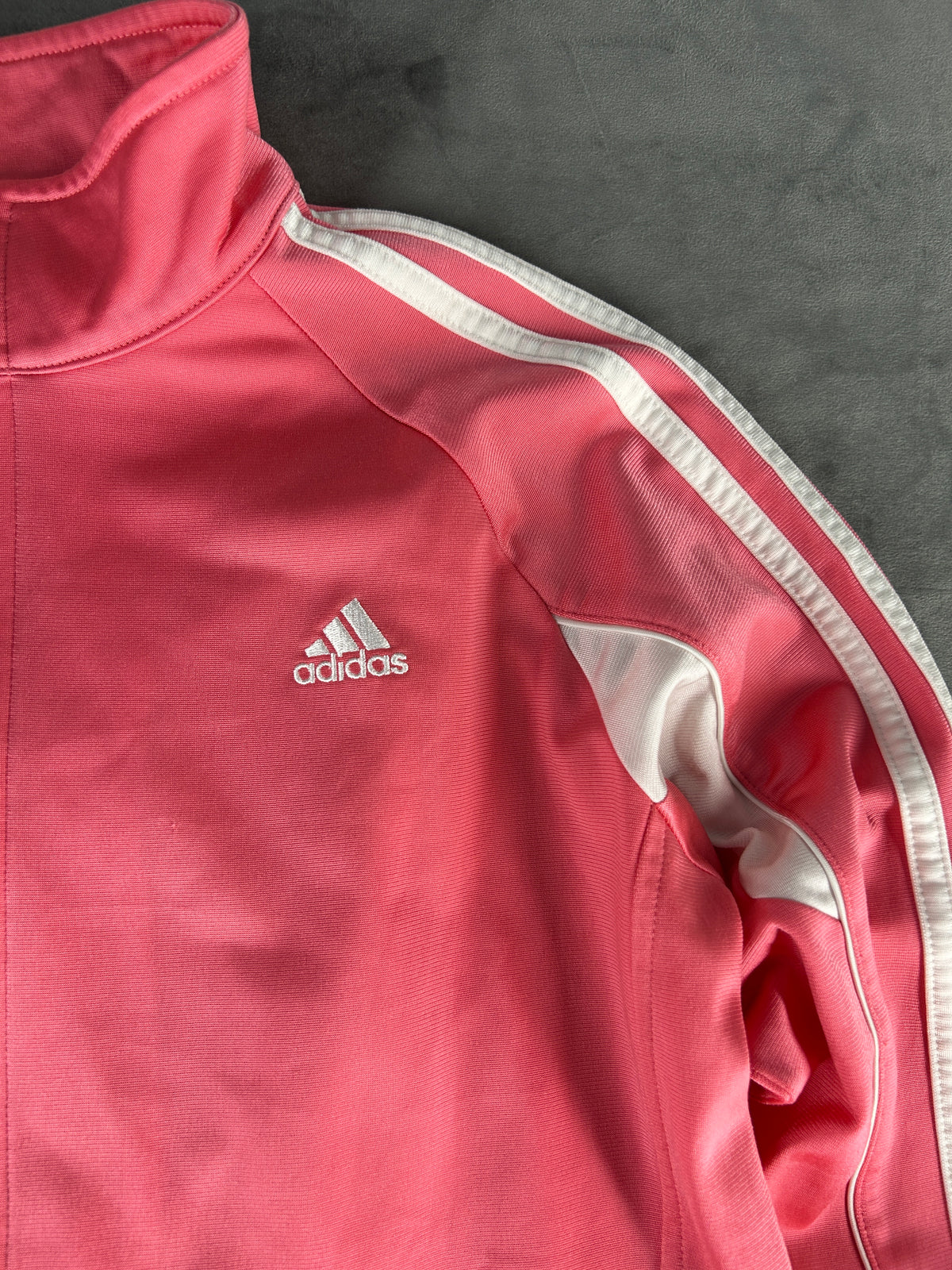 Felpa Adidas corallo con zip e tre strisce vintage – Donna Taglia L