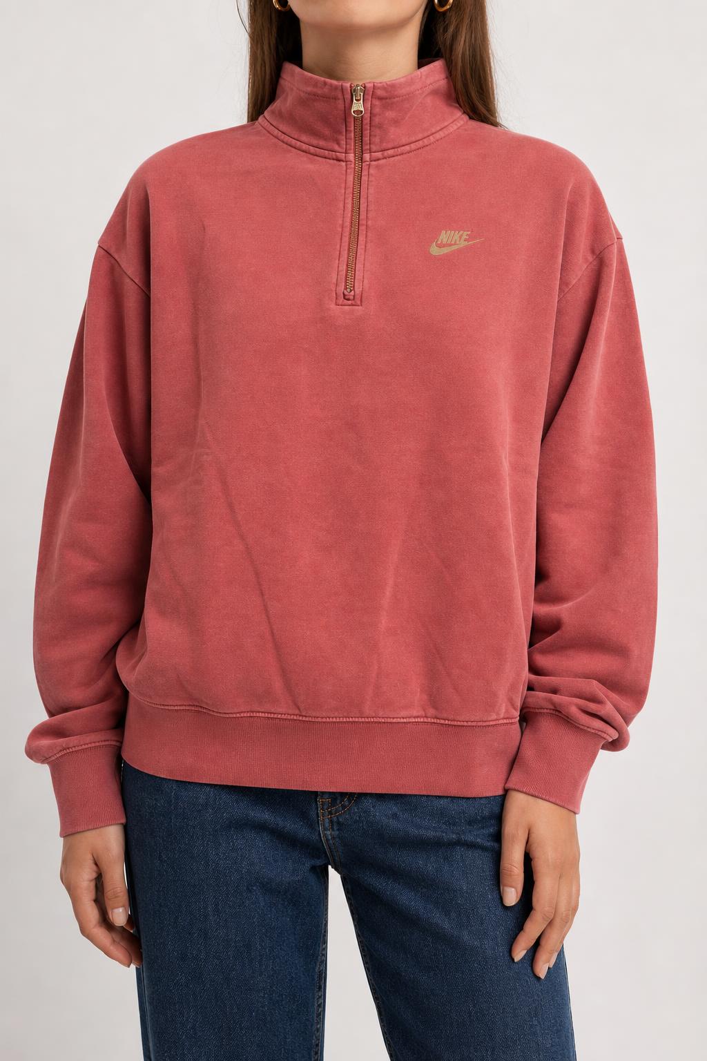 Felpa Nike rosa salmone con mezza zip vintage – Donna Taglia XS