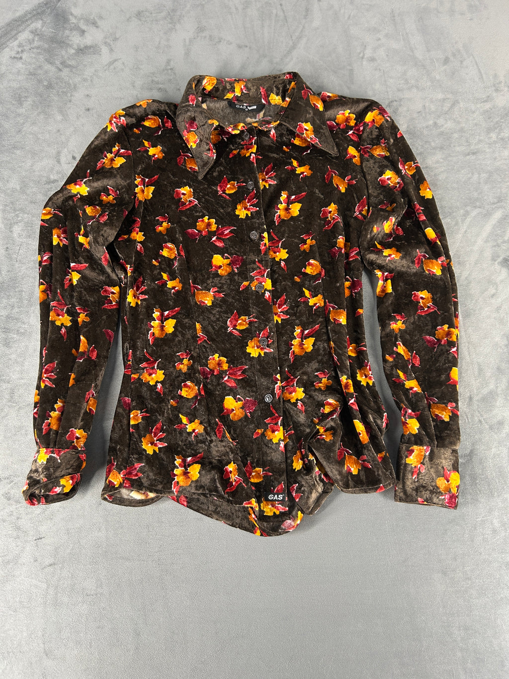 Camicia GAS marrone a fantasia floreale vintage – Donna Taglia S