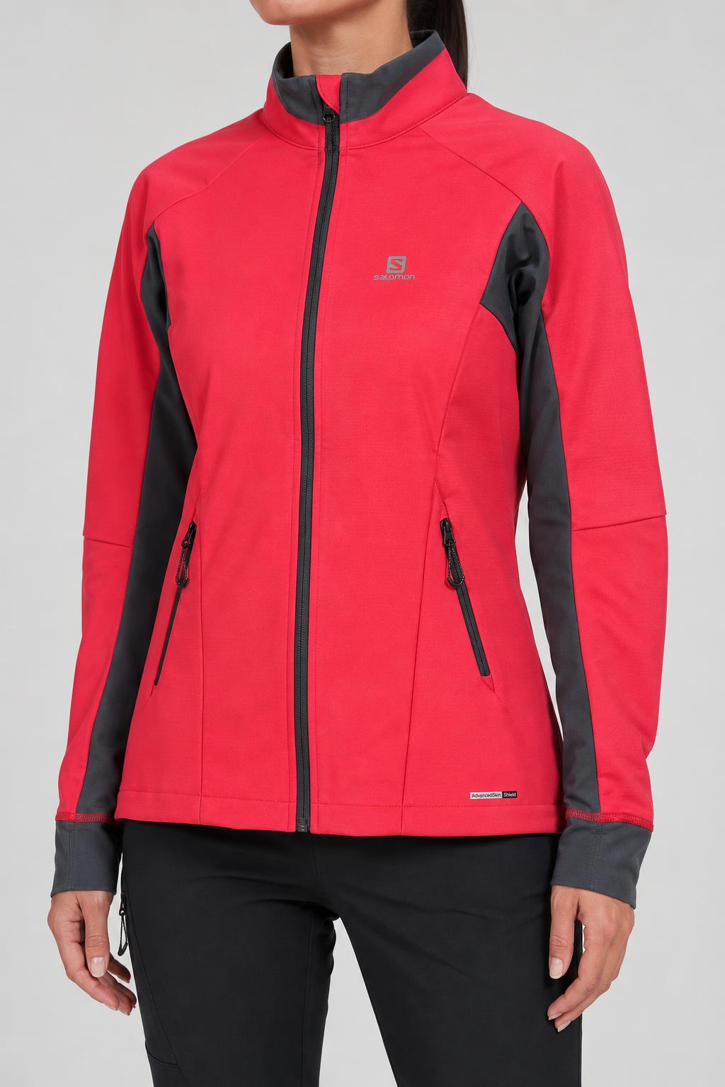 Giacca Salomon rossa e grigia con zip vintage – Donna Taglia L