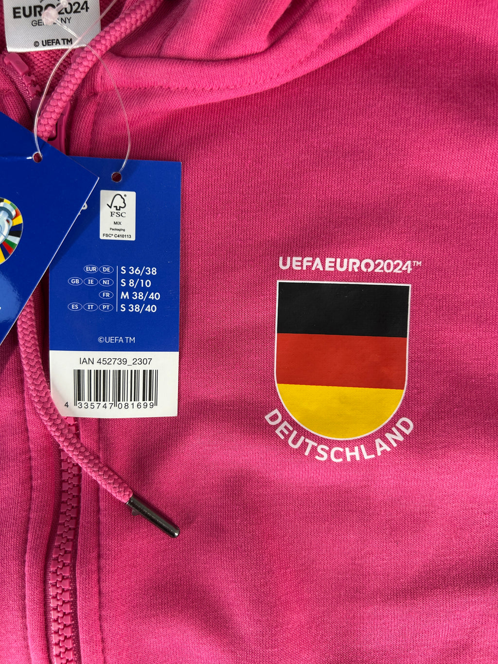 Felpa UEFA Euro 2024 Germany magenta con zip vintage – Donna Taglia S (36/38)