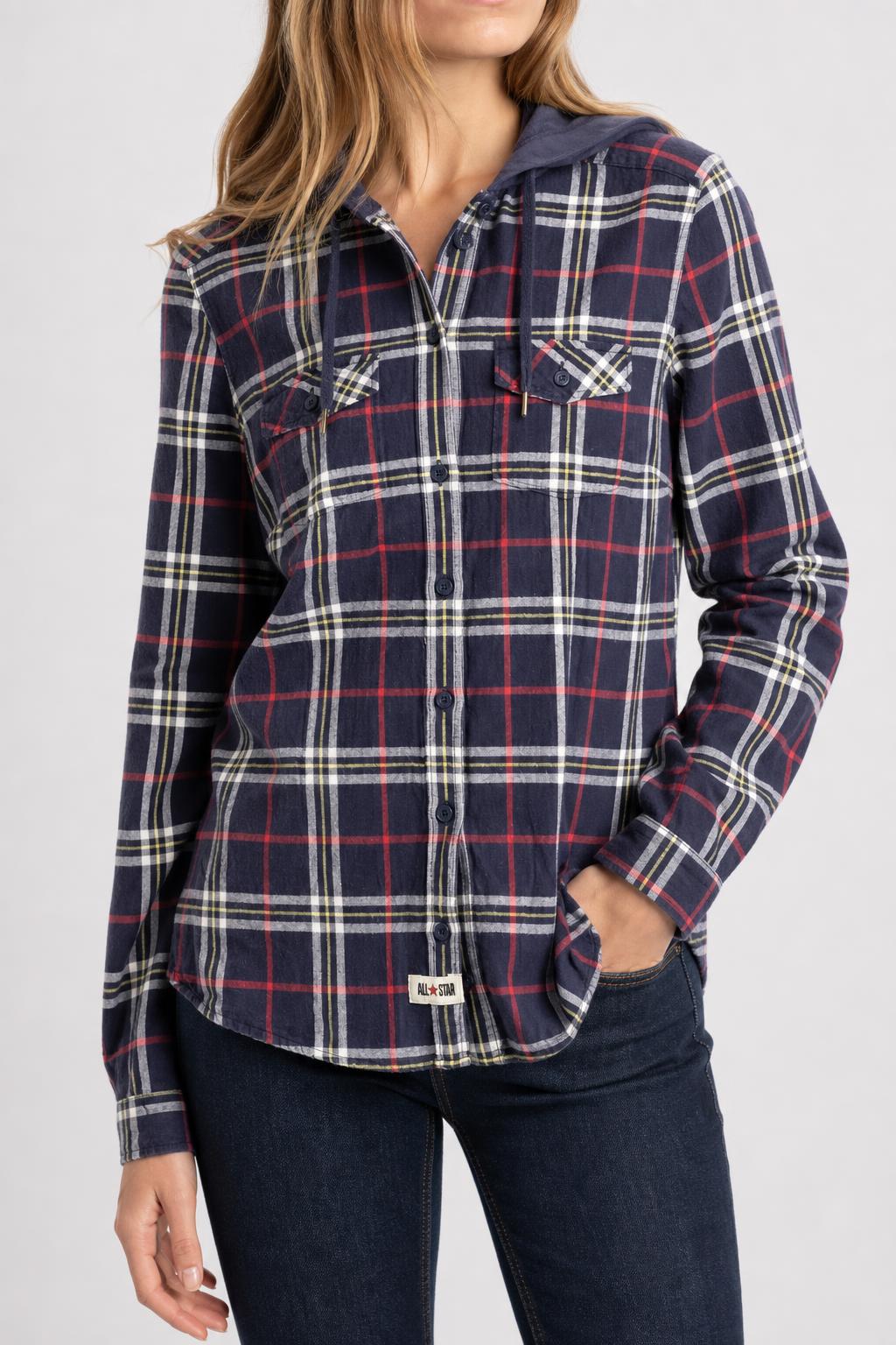 Camicia flanella Converse a quadri con cappuccio vintage – Donna Taglia L