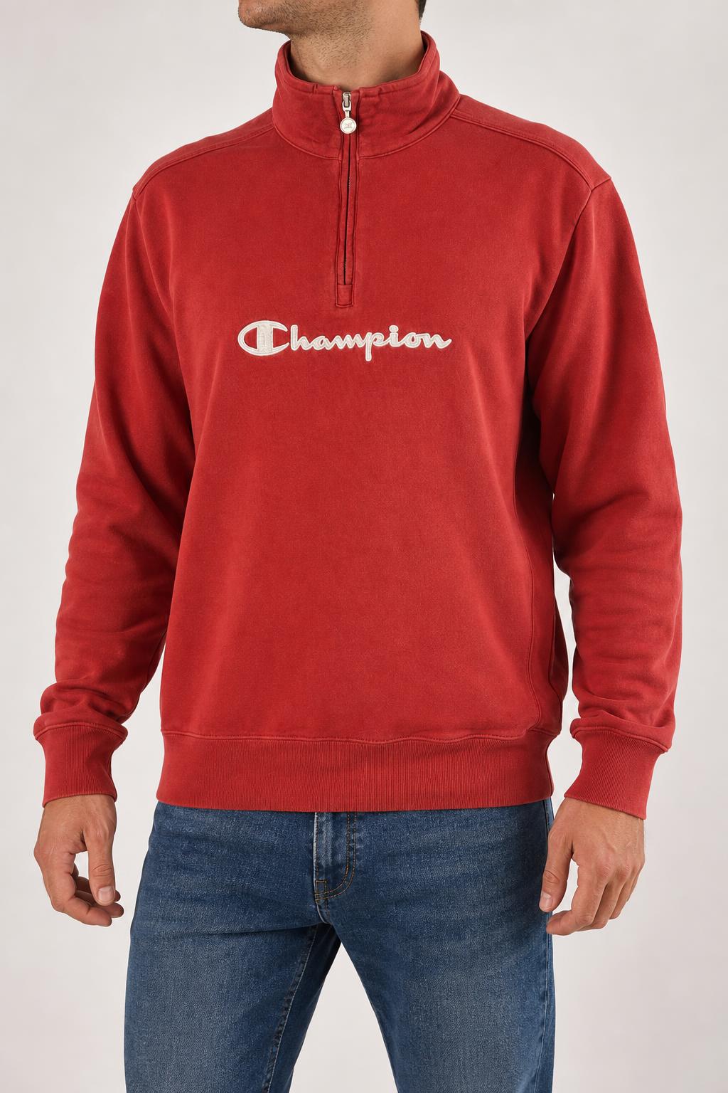 Felpa mezza zip Champion rossa vintage – Uomo Taglia L