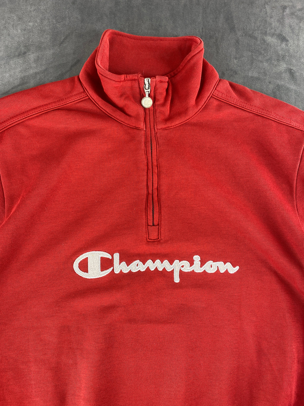 Felpa mezza zip Champion rossa vintage – Uomo Taglia L