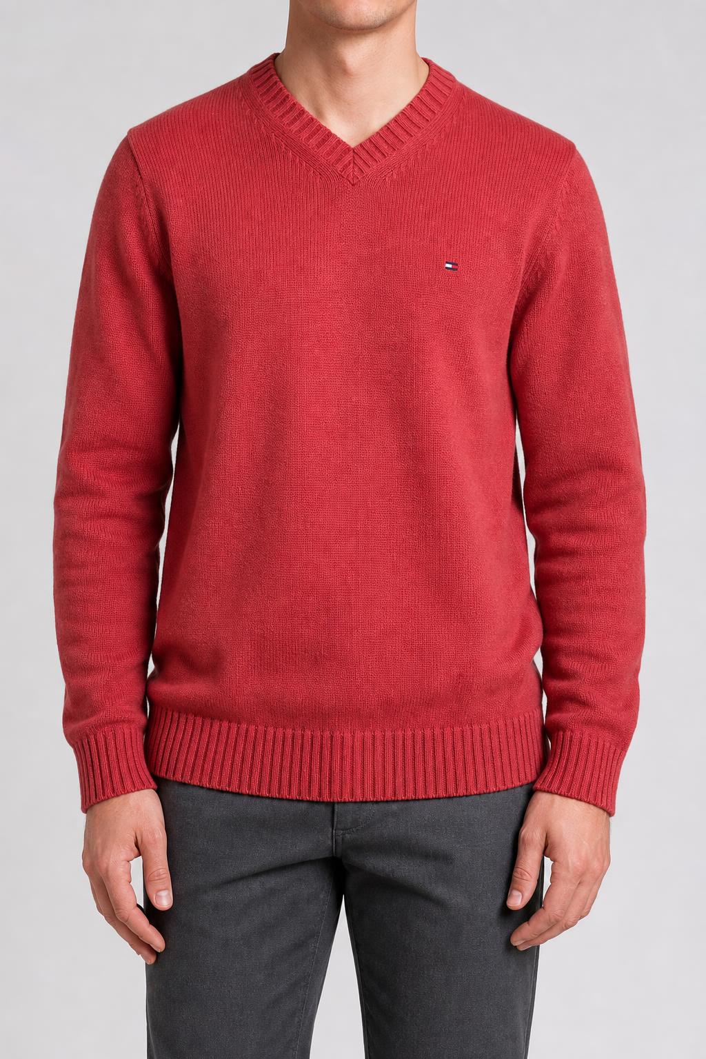Maglione scollo a V Tommy Hilfiger rosso vintage – Uomo Taglia M