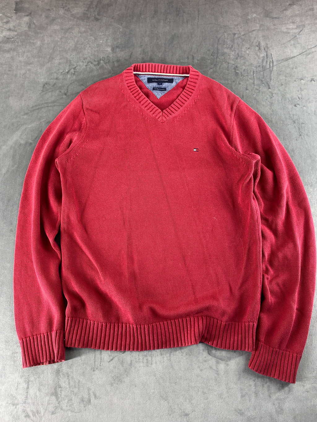 Maglione scollo a V Tommy Hilfiger rosso vintage – Uomo Taglia M