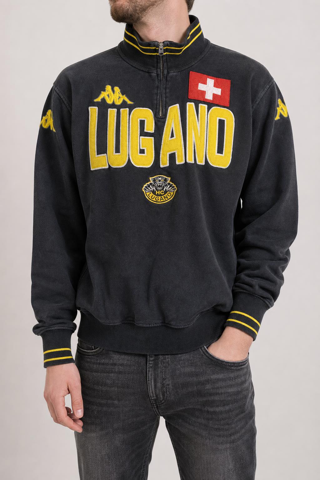 Felpa mezza zip Kappa HC Lugano nera vintage – Uomo Taglia M