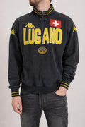 Felpa mezza zip Kappa HC Lugano nera vintage – Uomo Taglia M