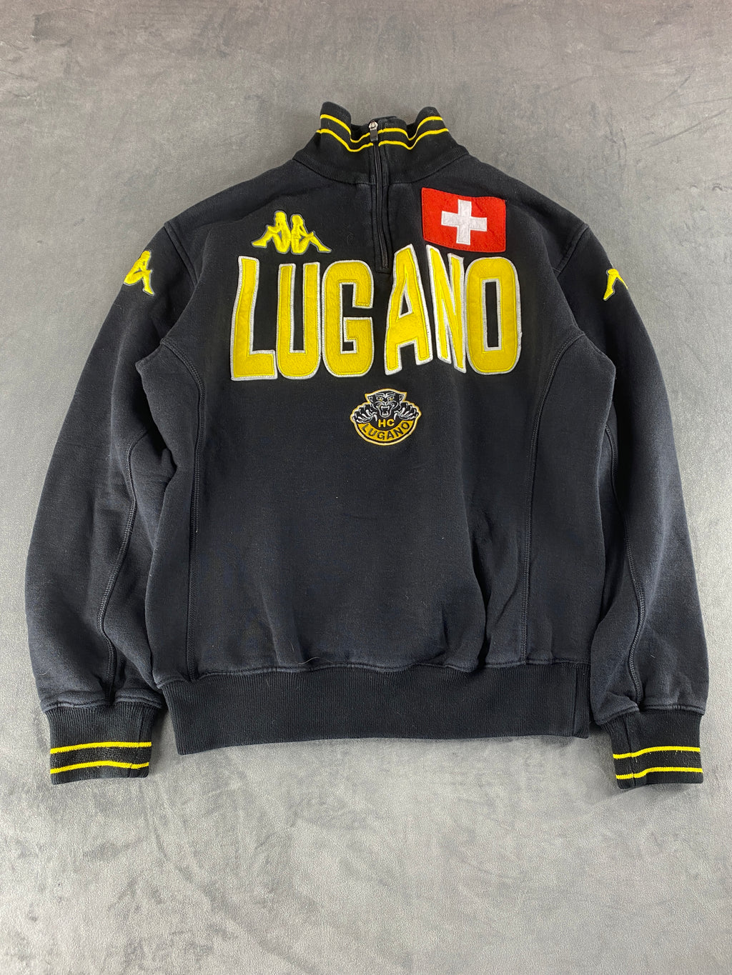 Felpa mezza zip Kappa HC Lugano nera vintage – Uomo Taglia M