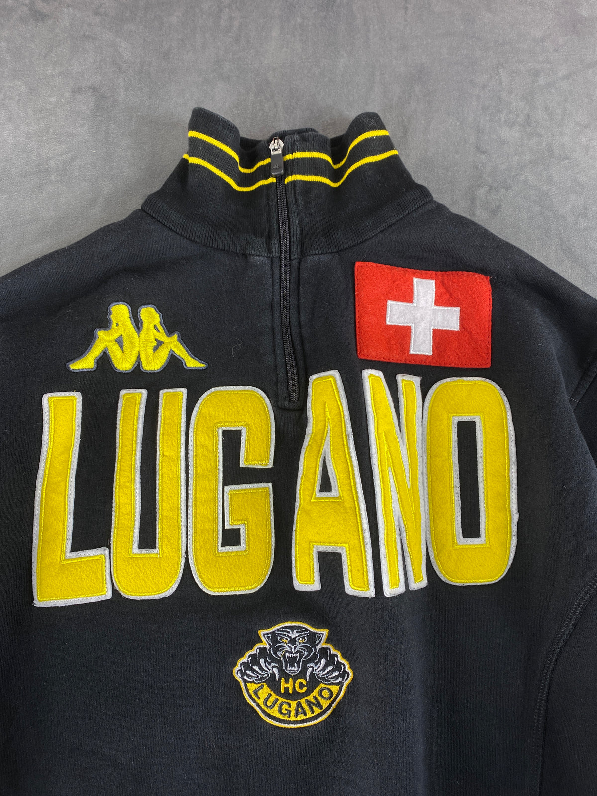 Felpa mezza zip Kappa HC Lugano nera vintage – Uomo Taglia M