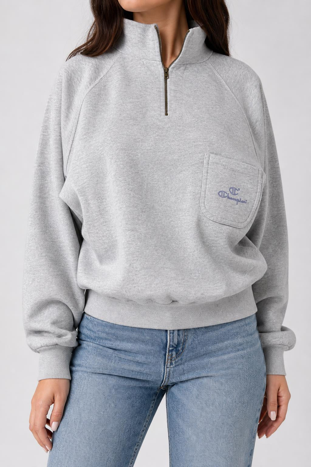 Felpa mezza zip Champion grigia vintage – Donna Taglia L