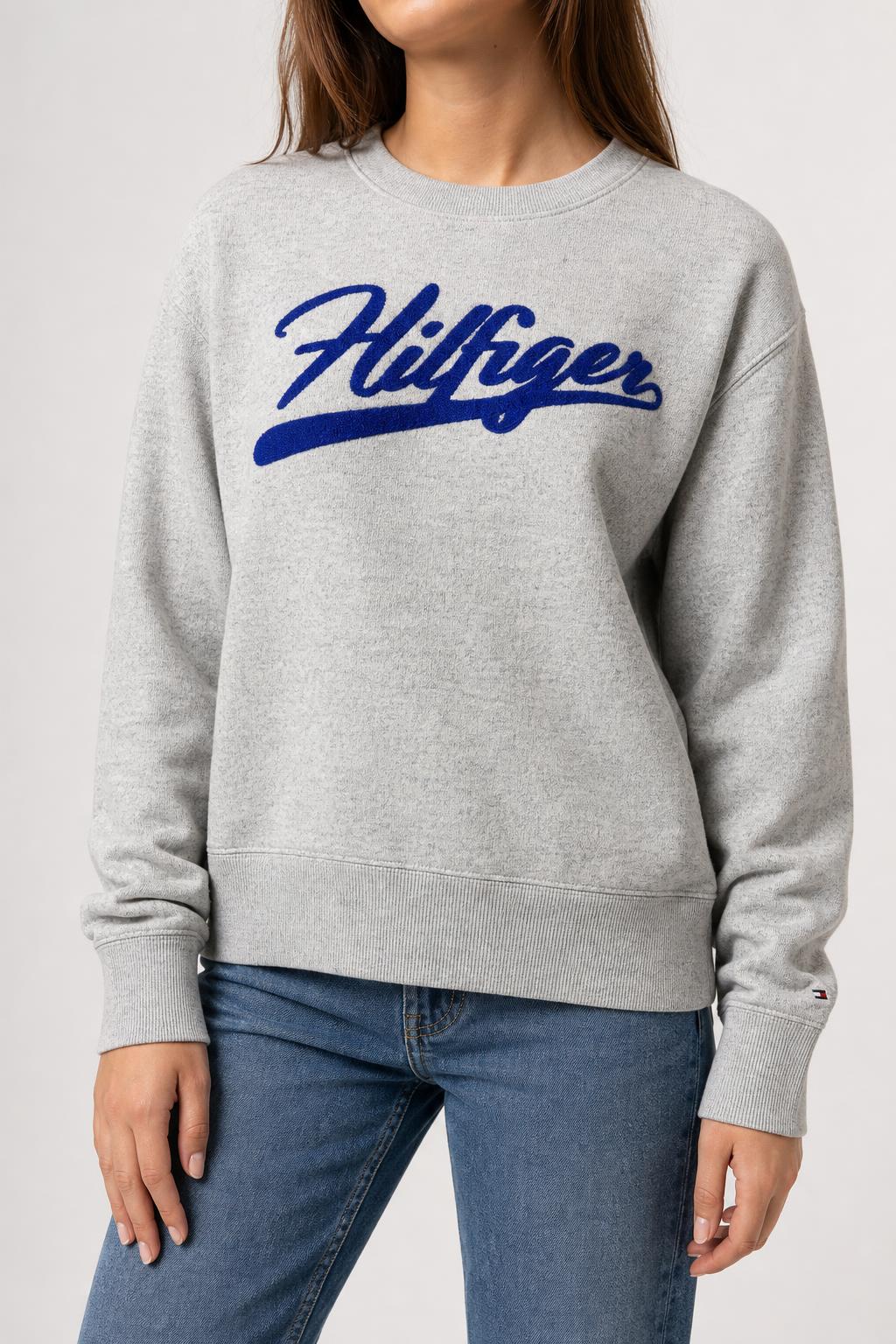Felpa girocollo Tommy Hilfiger grigia logo vintage – Donna Taglia L
