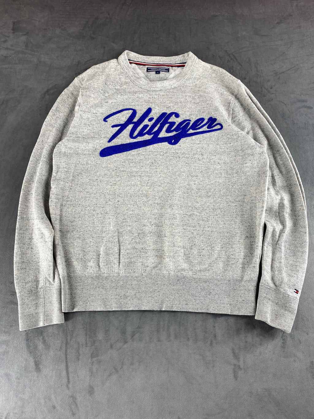 Felpa girocollo Tommy Hilfiger grigia logo vintage – Donna Taglia L