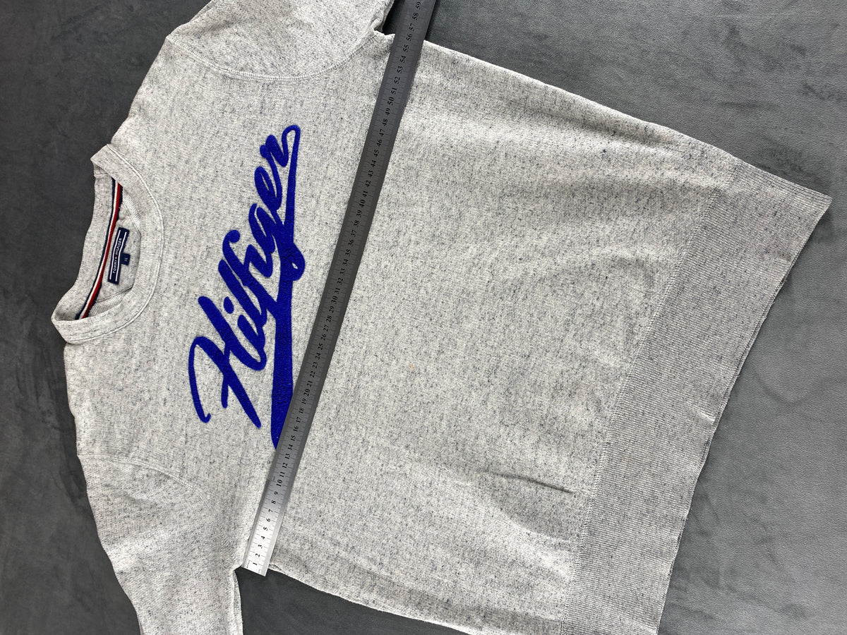 Felpa girocollo Tommy Hilfiger grigia logo vintage – Donna Taglia L