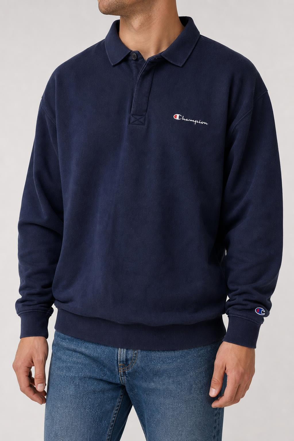 Felpa colletto polo Champion blu navy vintage – Uomo Taglia L
