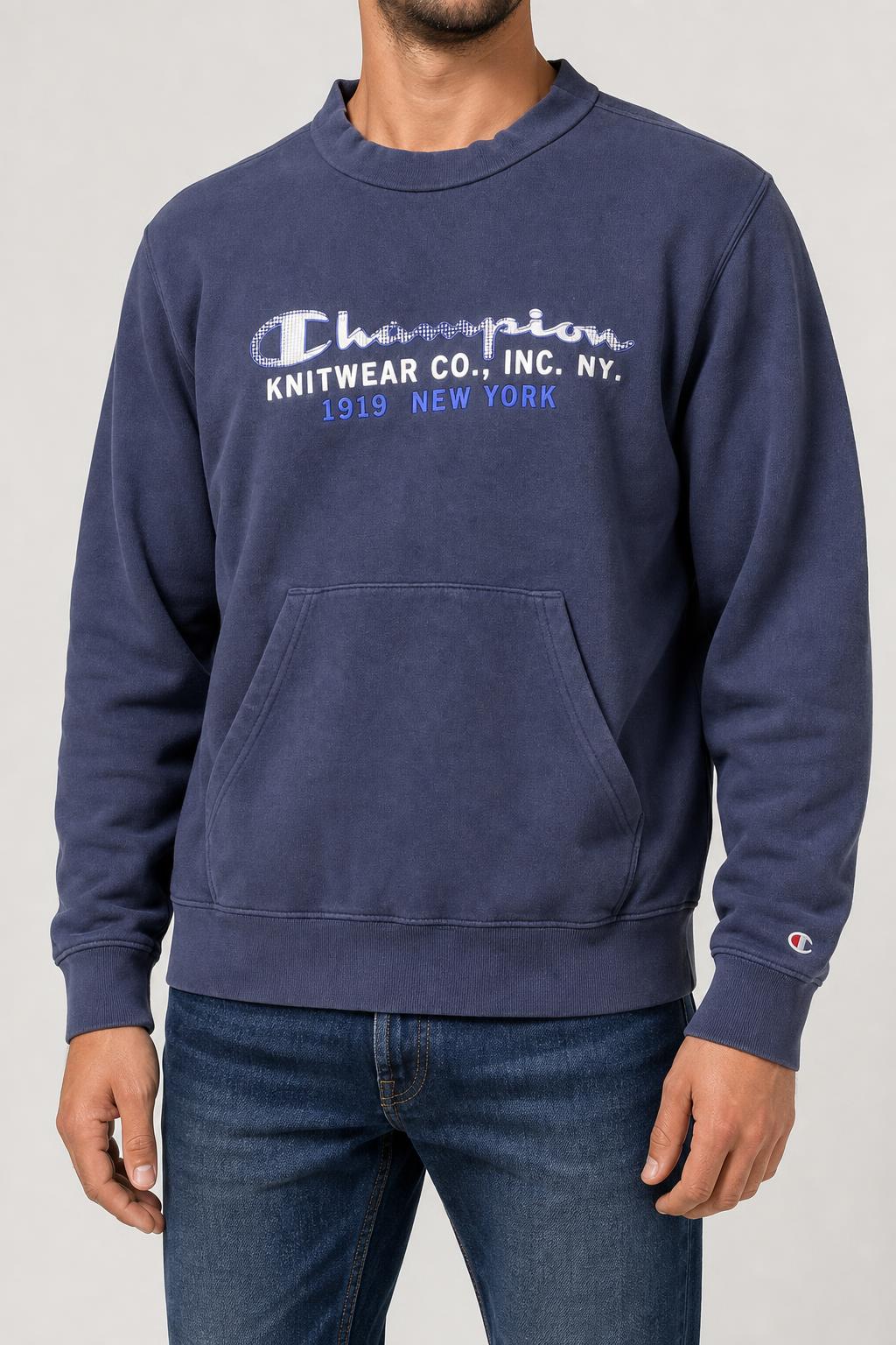 Felpa girocollo Champion Knitwear blu navy vintage – Uomo Taglia M
