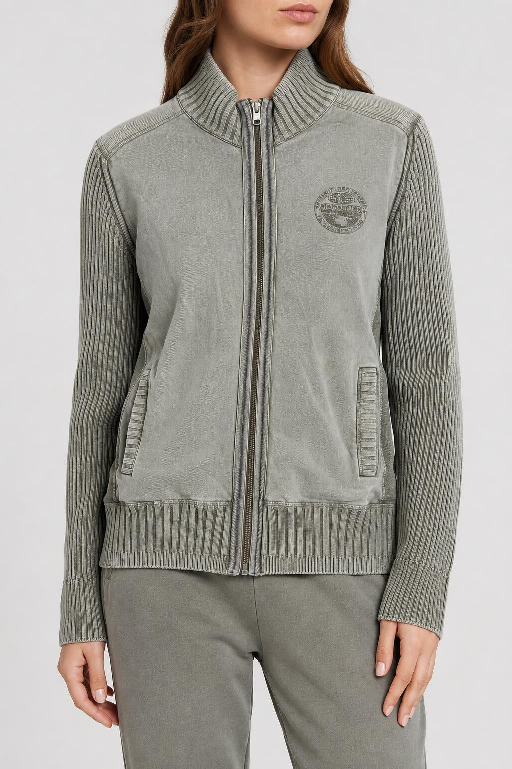 Cardigan full zip Napapijri verde salvia vintage – Donna Taglia L