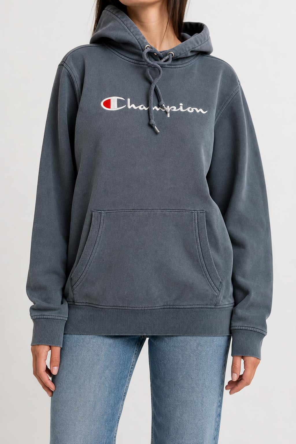 Felpa con cappuccio Champion grigio scuro vintage – Donna Taglia L