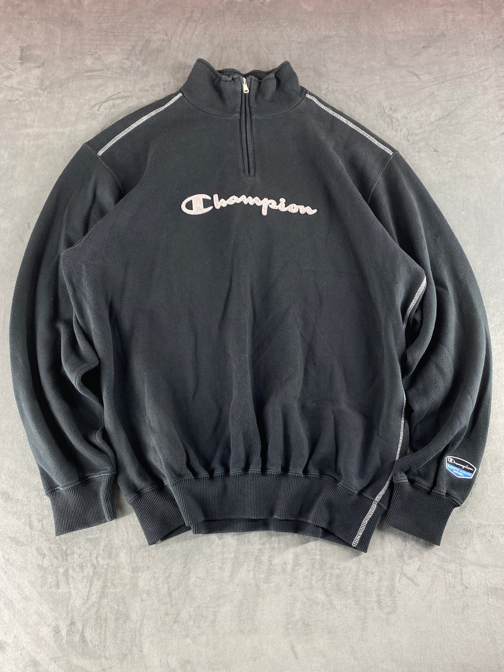 Felpa mezza zip Champion nera vintage – Uomo Taglia XL