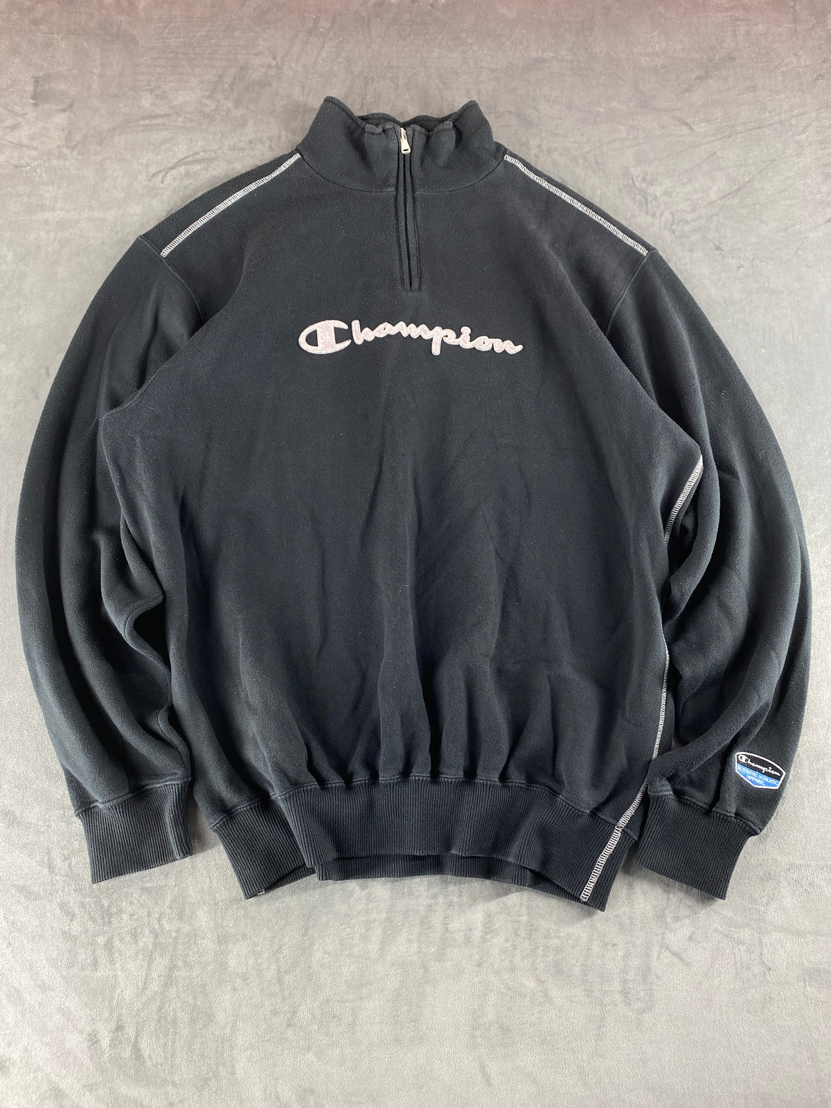 Felpa mezza zip Champion nera vintage – Uomo Taglia XL