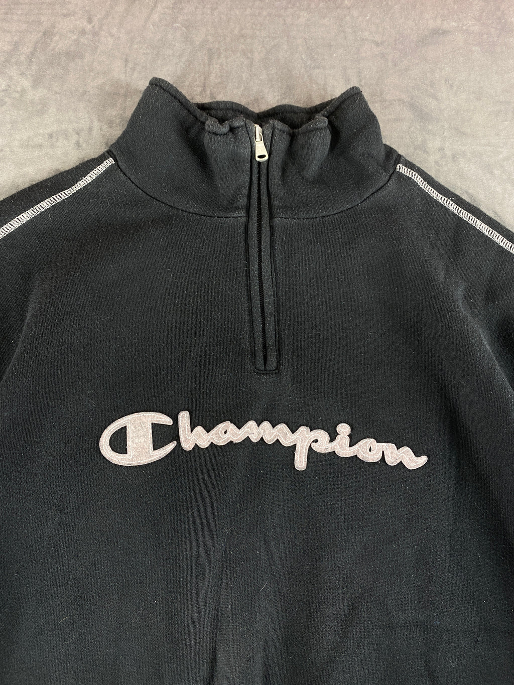 Felpa mezza zip Champion nera vintage – Uomo Taglia XL