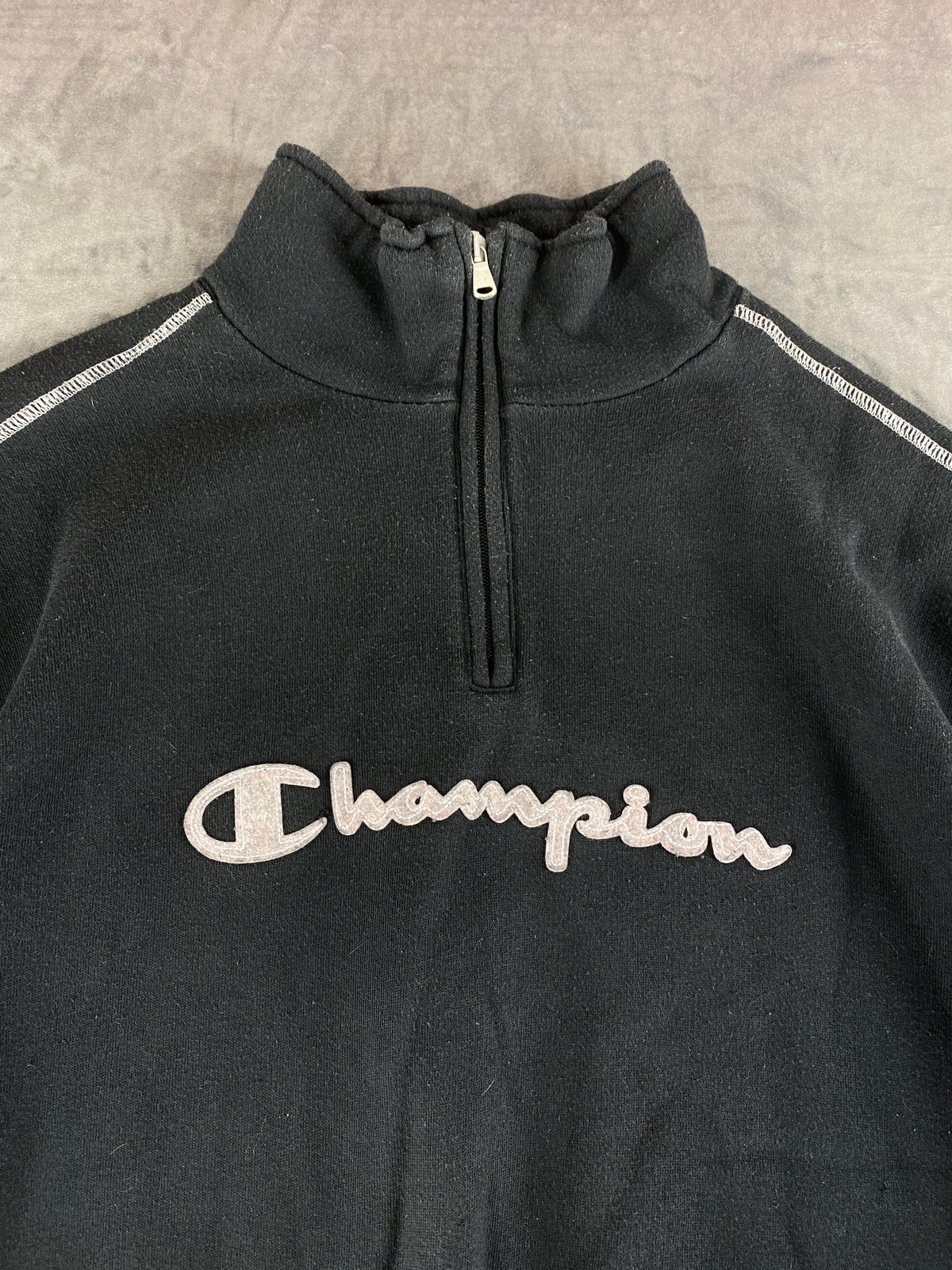 Felpa mezza zip Champion nera vintage – Uomo Taglia XL