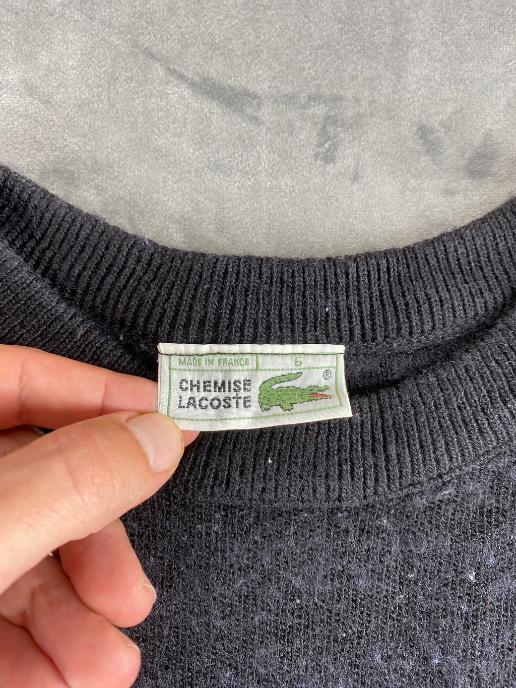 Maglione girocollo Lacoste grigio scuro vintage – Uomo Taglia L
