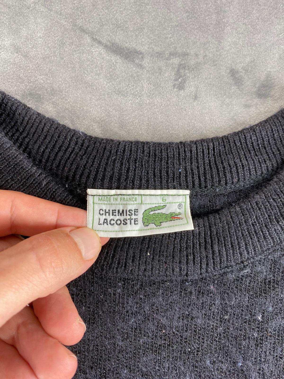 Maglione girocollo Lacoste grigio scuro vintage – Uomo Taglia L