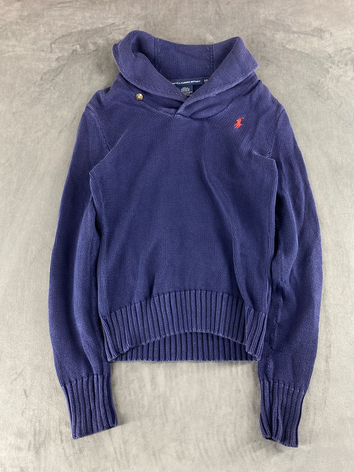 Maglione Ralph Lauren collo a scialle blu vintage – Uomo Taglia S