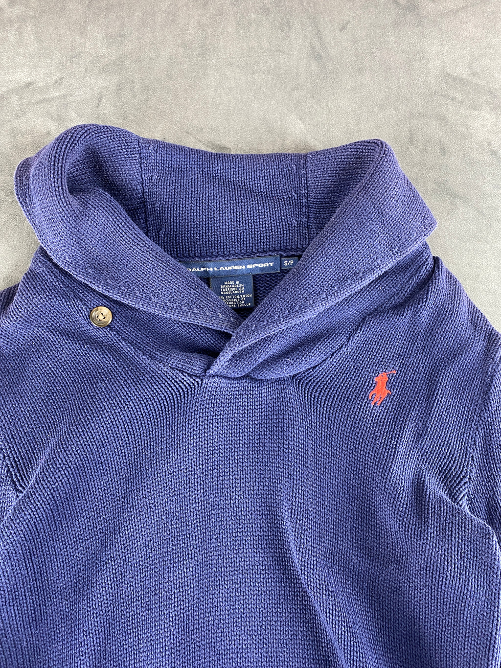 Maglione Ralph Lauren collo a scialle blu vintage – Uomo Taglia S