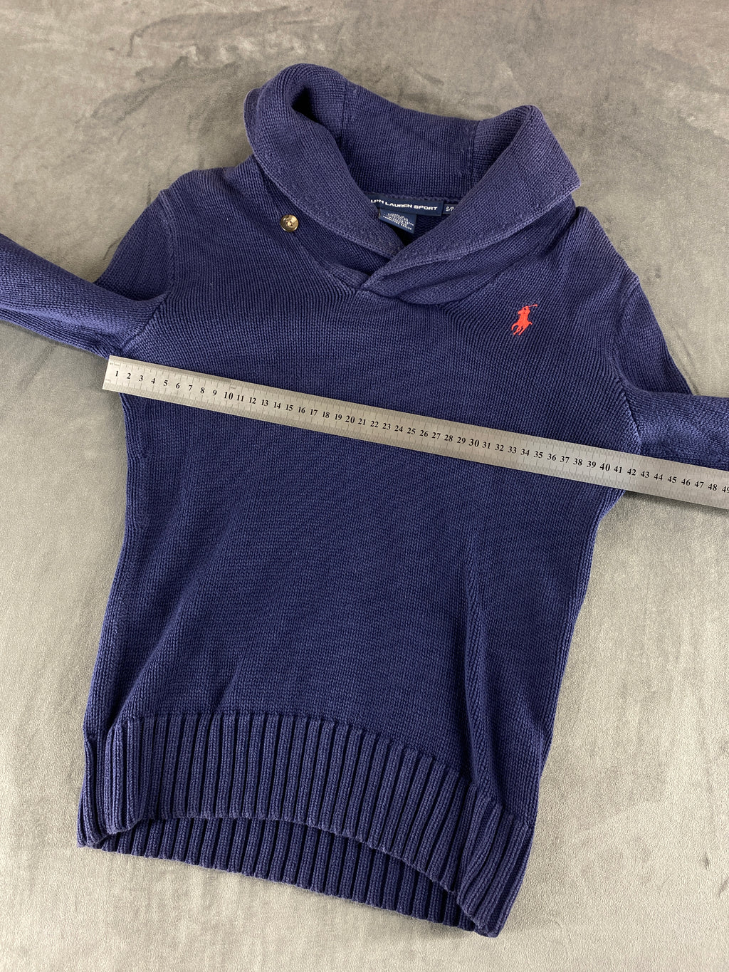 Maglione Ralph Lauren collo a scialle blu vintage – Uomo Taglia S