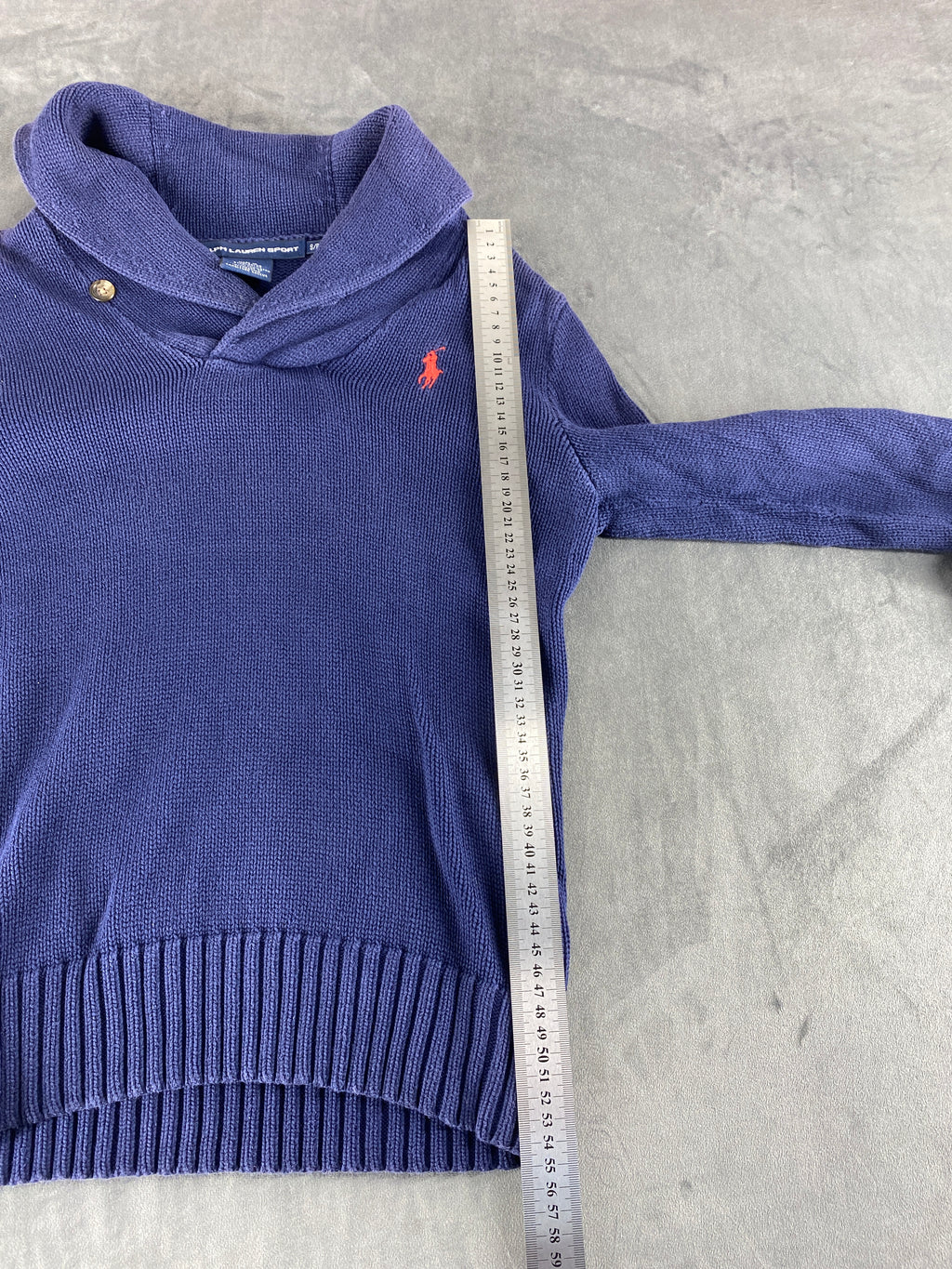 Maglione Ralph Lauren collo a scialle blu vintage – Uomo Taglia S