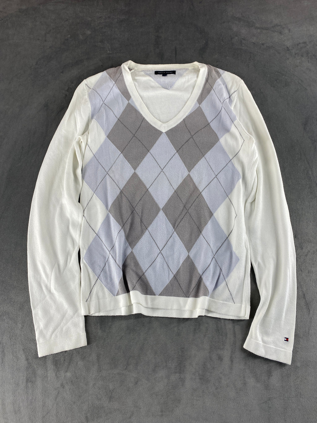 Maglione Tommy Hilfiger scollo a V rombi vintage – Donna Taglia M