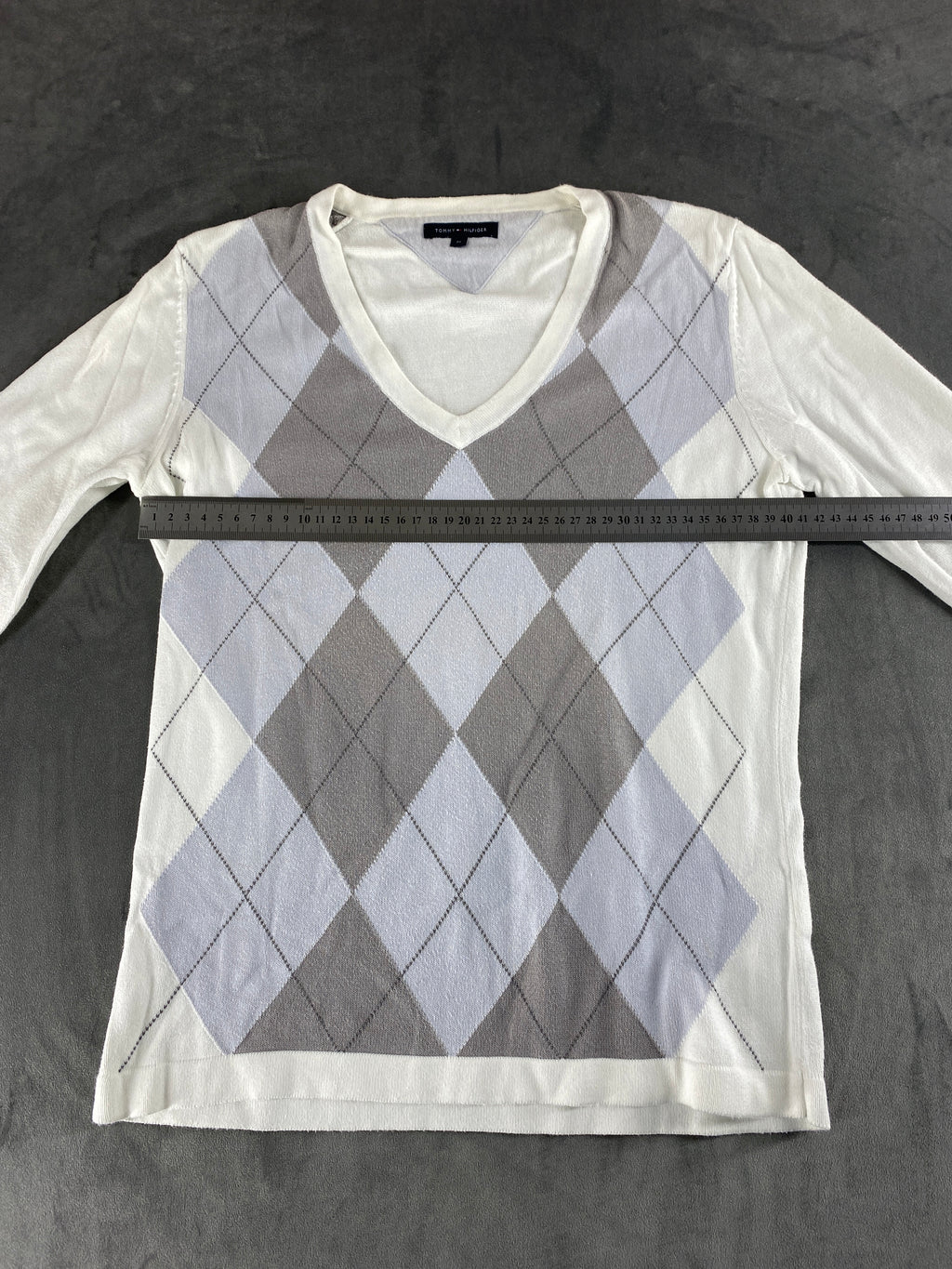 Maglione Tommy Hilfiger scollo a V rombi vintage – Donna Taglia M