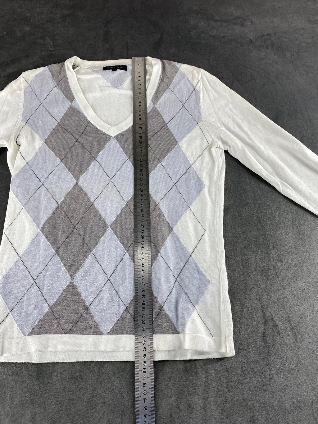 Maglione Tommy Hilfiger scollo a V rombi vintage – Donna Taglia M