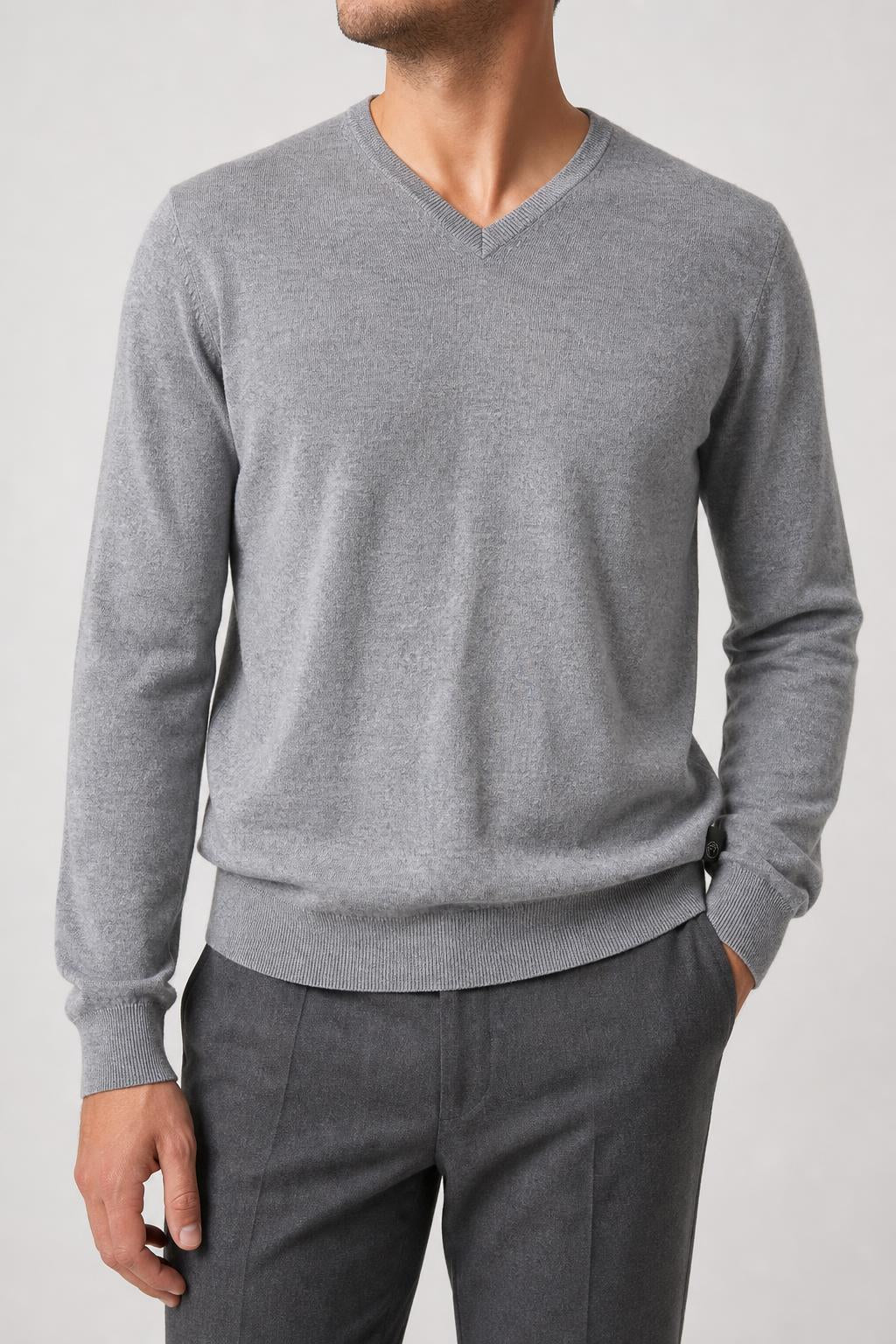 Maglione Armani Collezioni scollo a V grigio vintage – Uomo Taglia S
