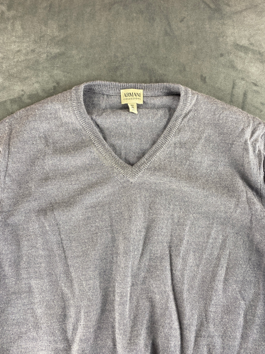 Maglione Armani Collezioni scollo a V grigio vintage – Uomo Taglia S