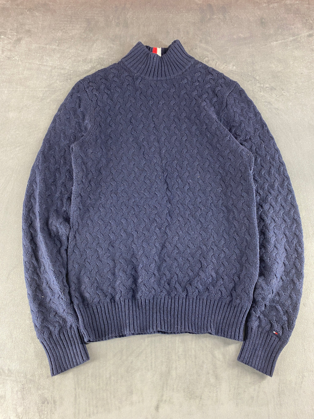 Maglione Tommy Hilfiger collo alto trecce blu vintage – Uomo Taglia S